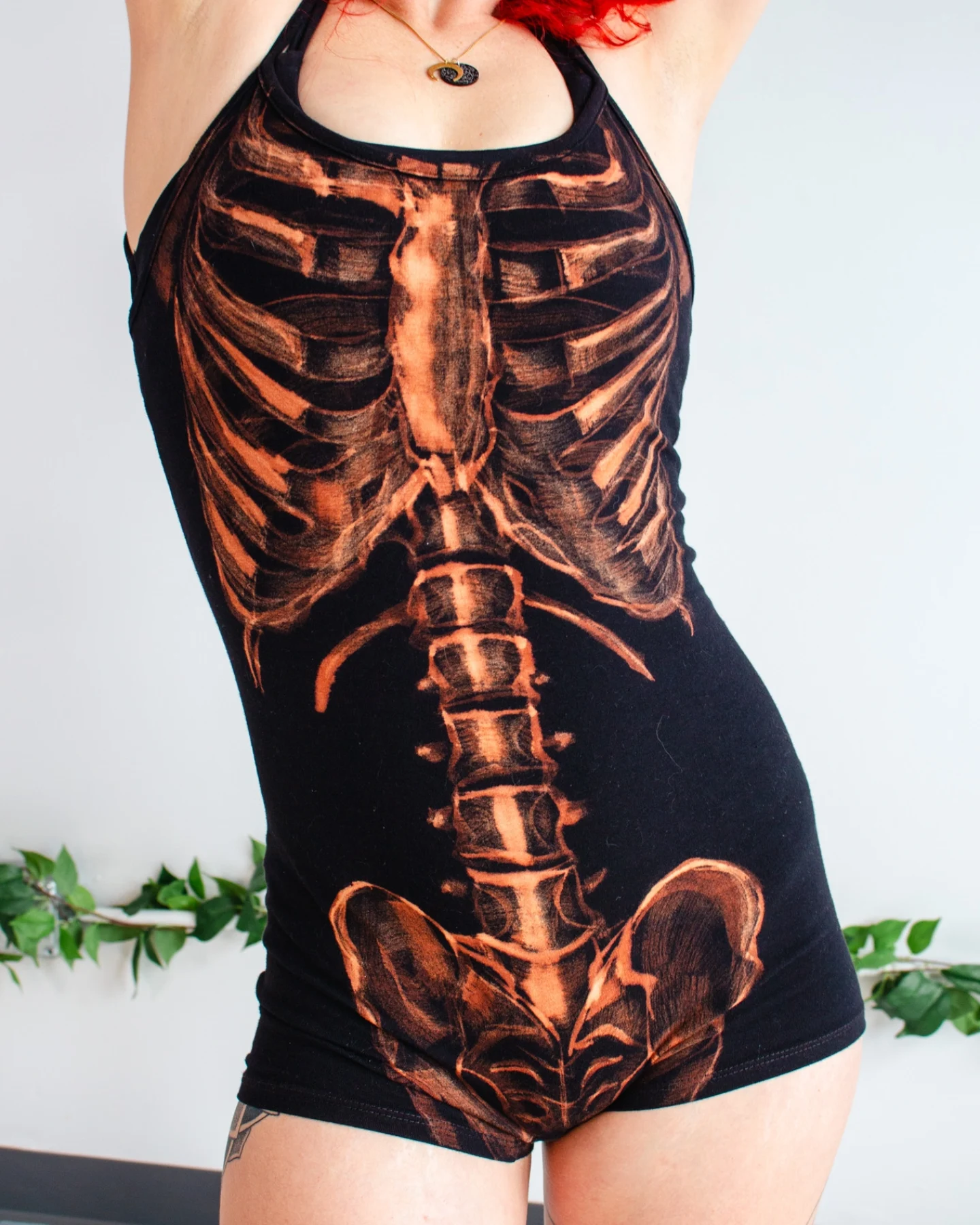 Bleach-painted body suit front view