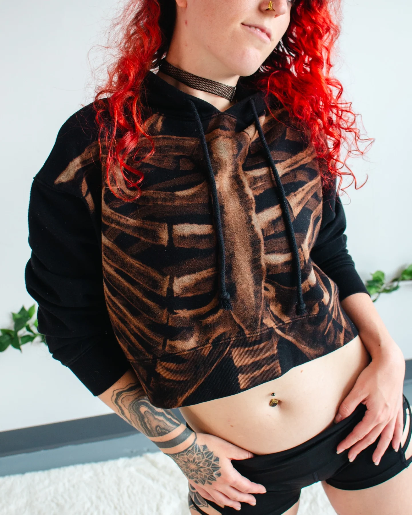 Bleach-painted crop hoodie front view