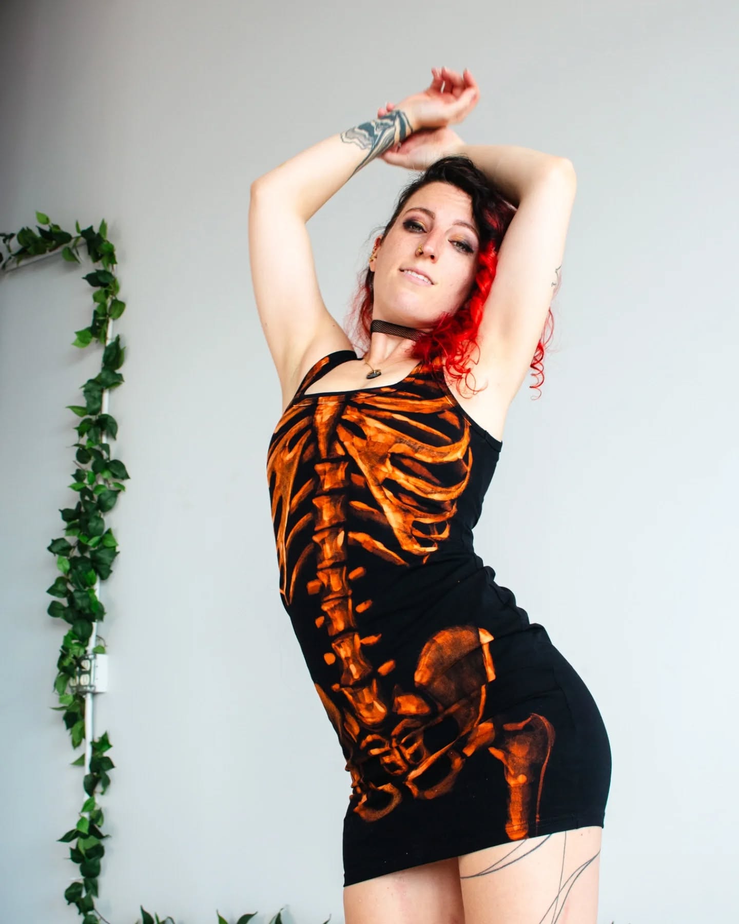 Bleach-painted mini dress front view